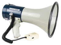 megafoon leverbaar. Een megafoon vaak gebruik bij manifestaties of demonstraties, bij en of bij bedrijfshulp verlening.